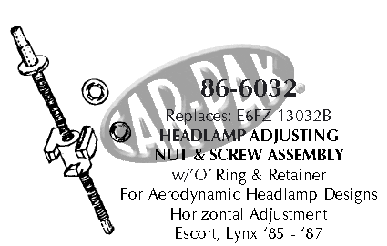Headlamp adjusting nut & screw assembly, horizontal