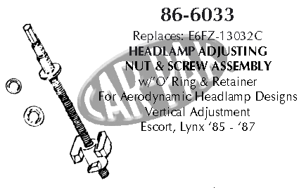 Headlamp adjusting nut & screw assembly, vertical