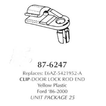 Clip- Door Lock Rod End, yellow plastic
