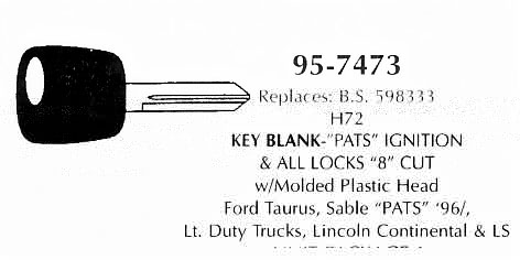 Key blank ignition & all locks