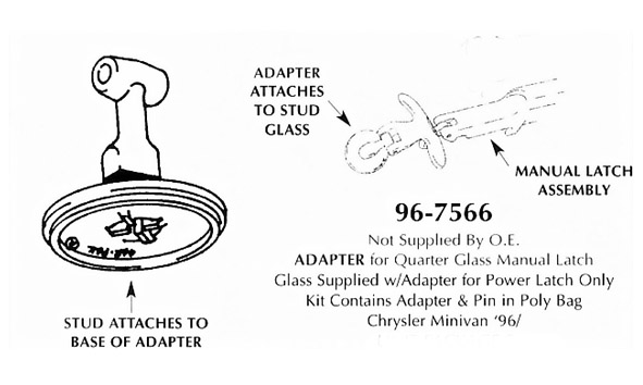 Adapter for quarter glass manual latch